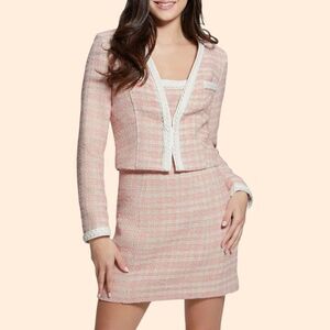 Guess Pink & White Tweed Cropped Blazer